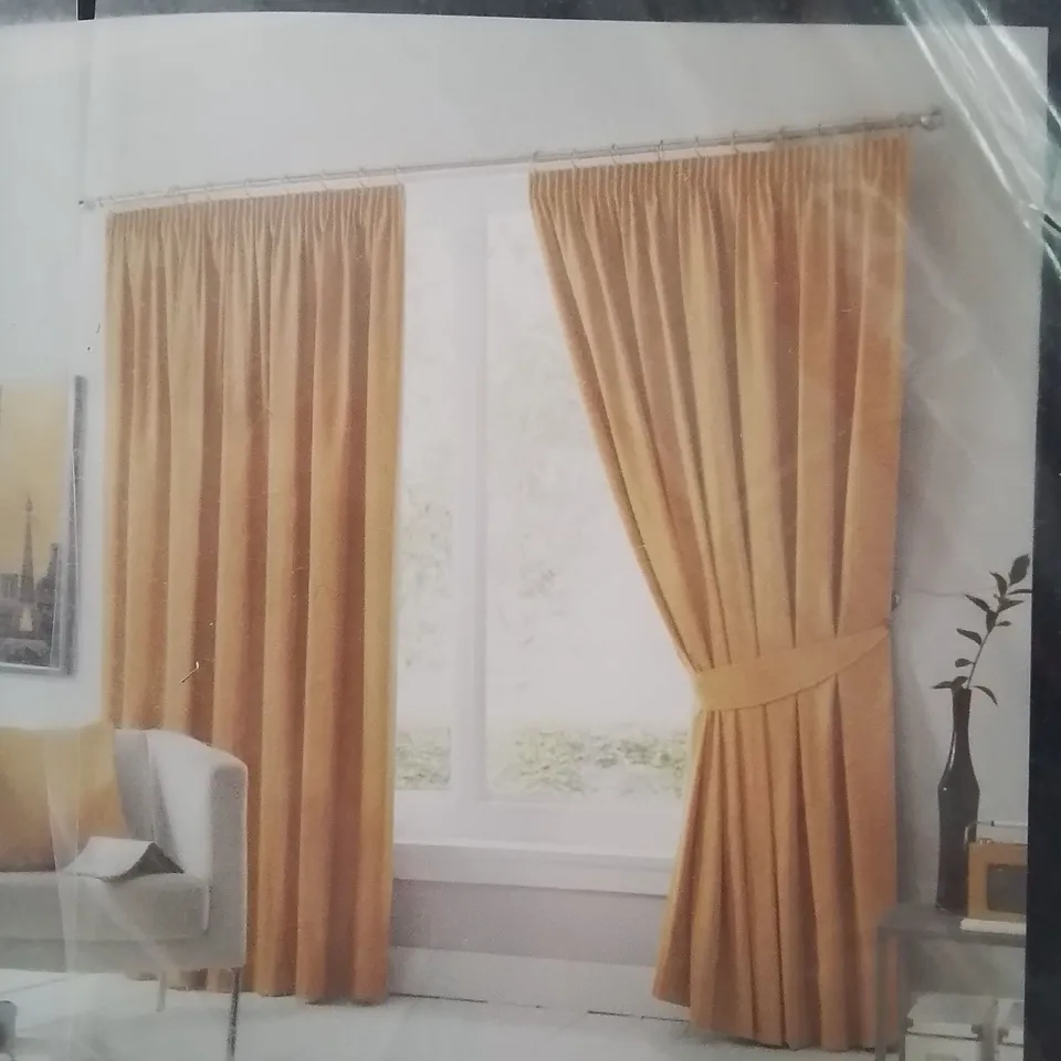 BRAND NEW FUSION FULLY LINED BLACKOUT CURTAINS WITH ONE PAIR OF TIE BACKS 168 X 228CM -YELLOW -
