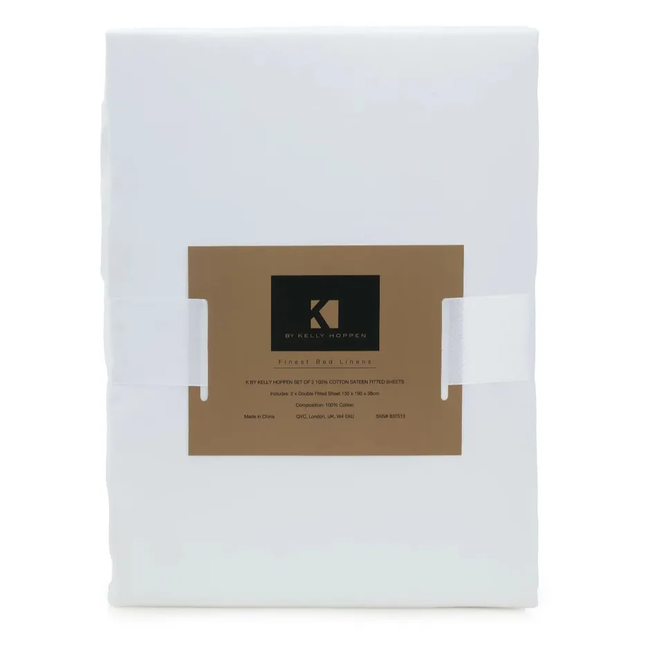 K BY KELLY HOPPEN SET OF 2 100% COTTON SATEEN FITTED SHEETS