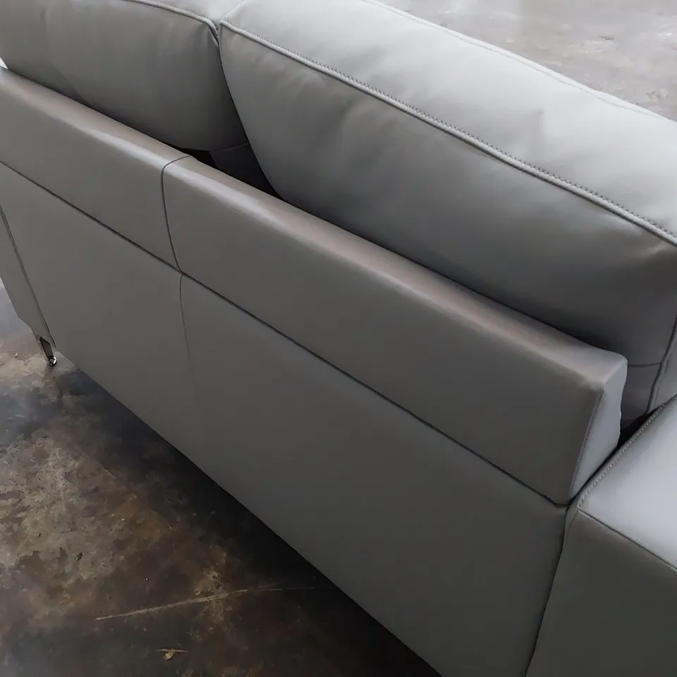 DESIGNER TWO SEATER SOFA LIGHT GREY LEATHER 