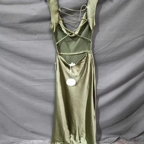 OHHELLO CLOTHING OLIVE GREEN SATIN MAXI DRESS β UK SIZE S (STYLE JY24002)