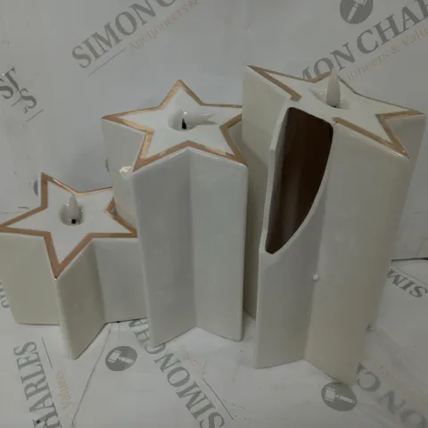SET OF 3 PRE-LIT WHITE STAR CANDLES