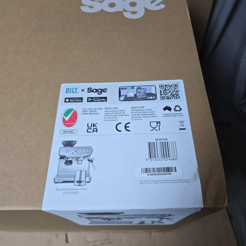 SAGE THE BARISTA EXPRESS COFFEE MACHINE SES875UK – BRUSHED STAINLESS STEEL