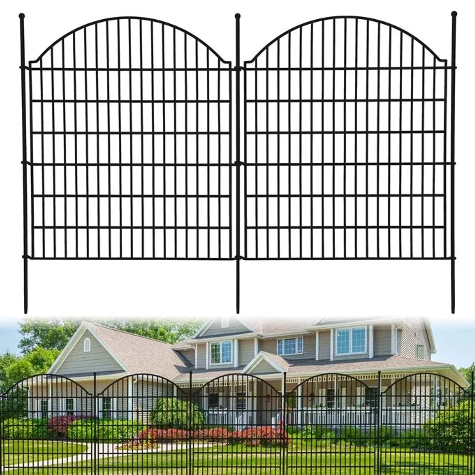 GARVEE GARDEN FENCE 10 PANELS NO DIG DECORATIVE RUSTPROOF METAL WIRE OUTDOOR YARD PATIO ANIMAL BARRIER TEMPORARY DOG FENCE CURVED
