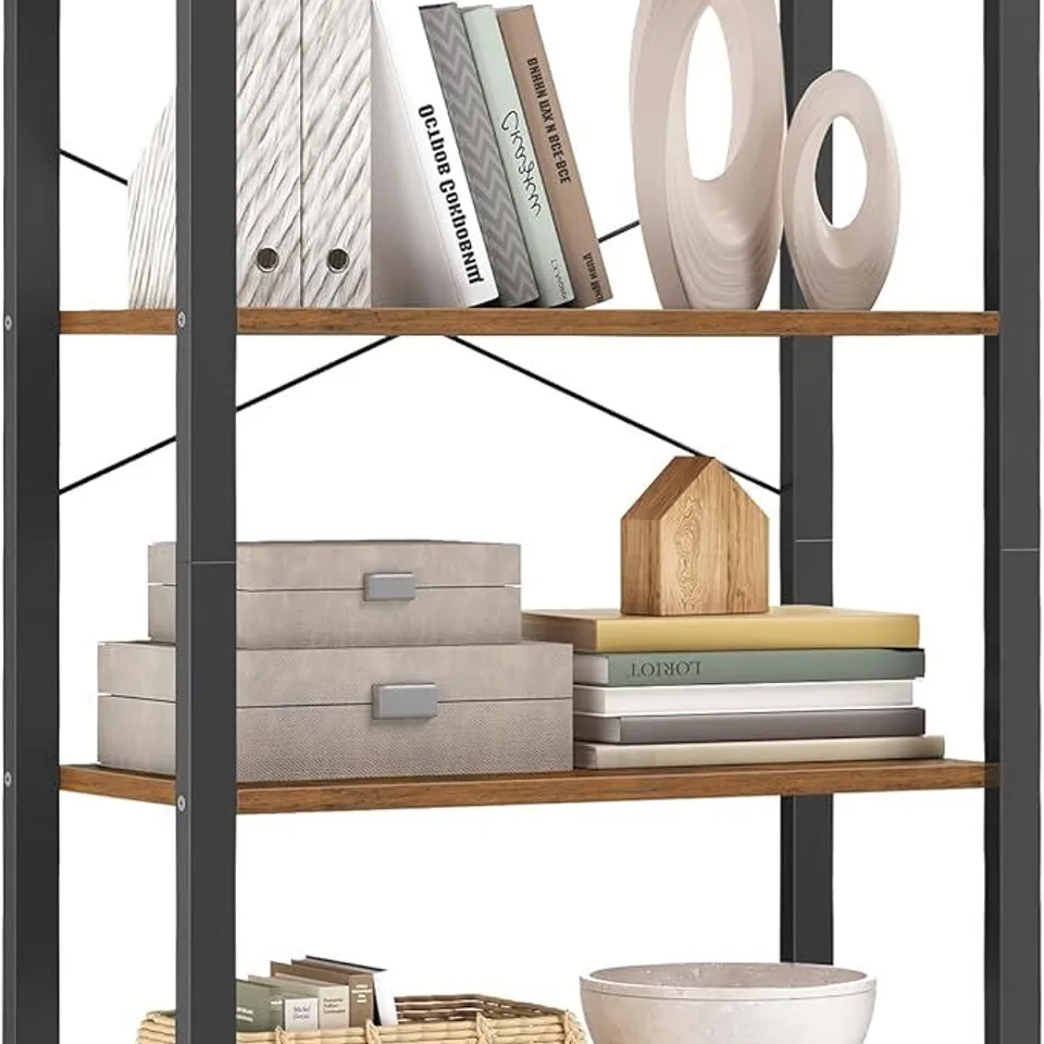 BOXED VASAGLE 4-TIER BOOKSHELF, 30×66×120CM, RUSTIC BROWN AND INK BLACK