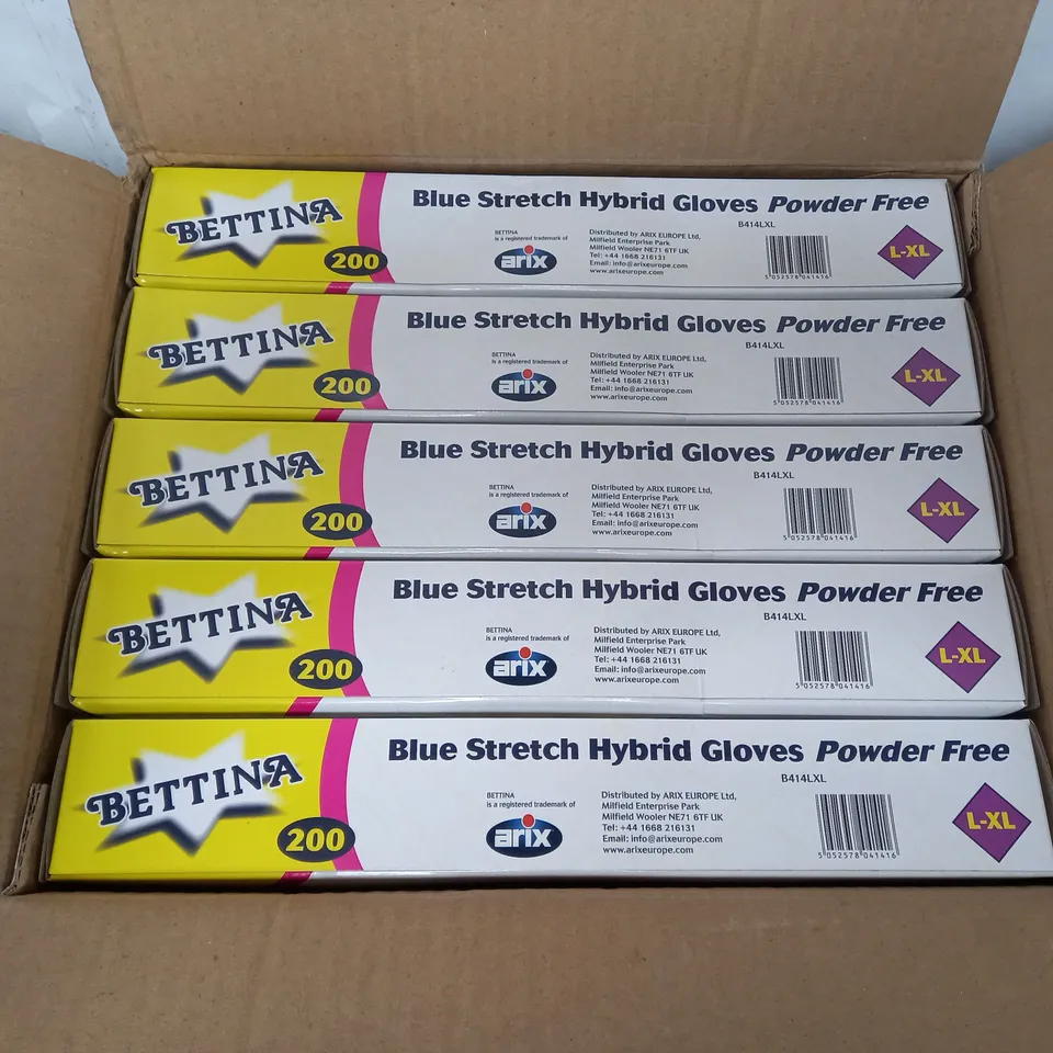 BOXED BETTINA BLUE STRETCH HYBRID POWDER FREE GLOVES (L-XL) - QTY: 2000