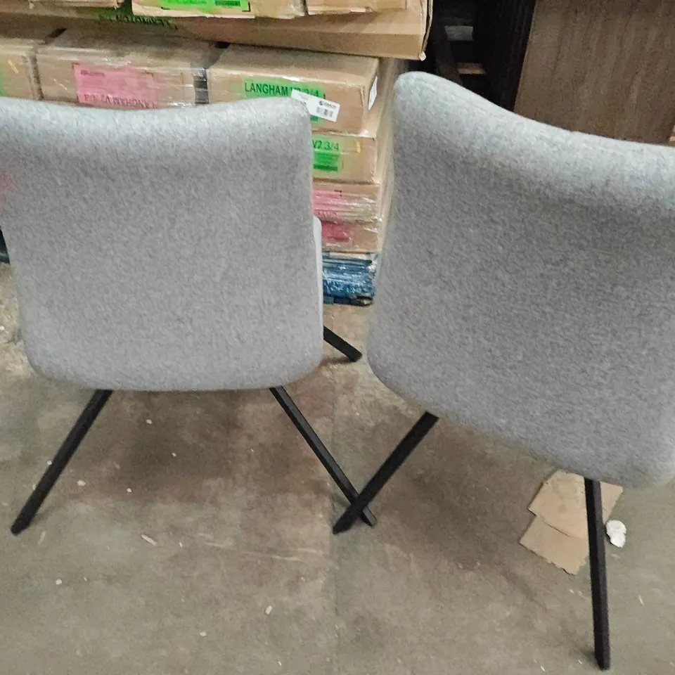 SET OF 4 GREY FABRIC DINING CHAIRS ON BLACK LEGS