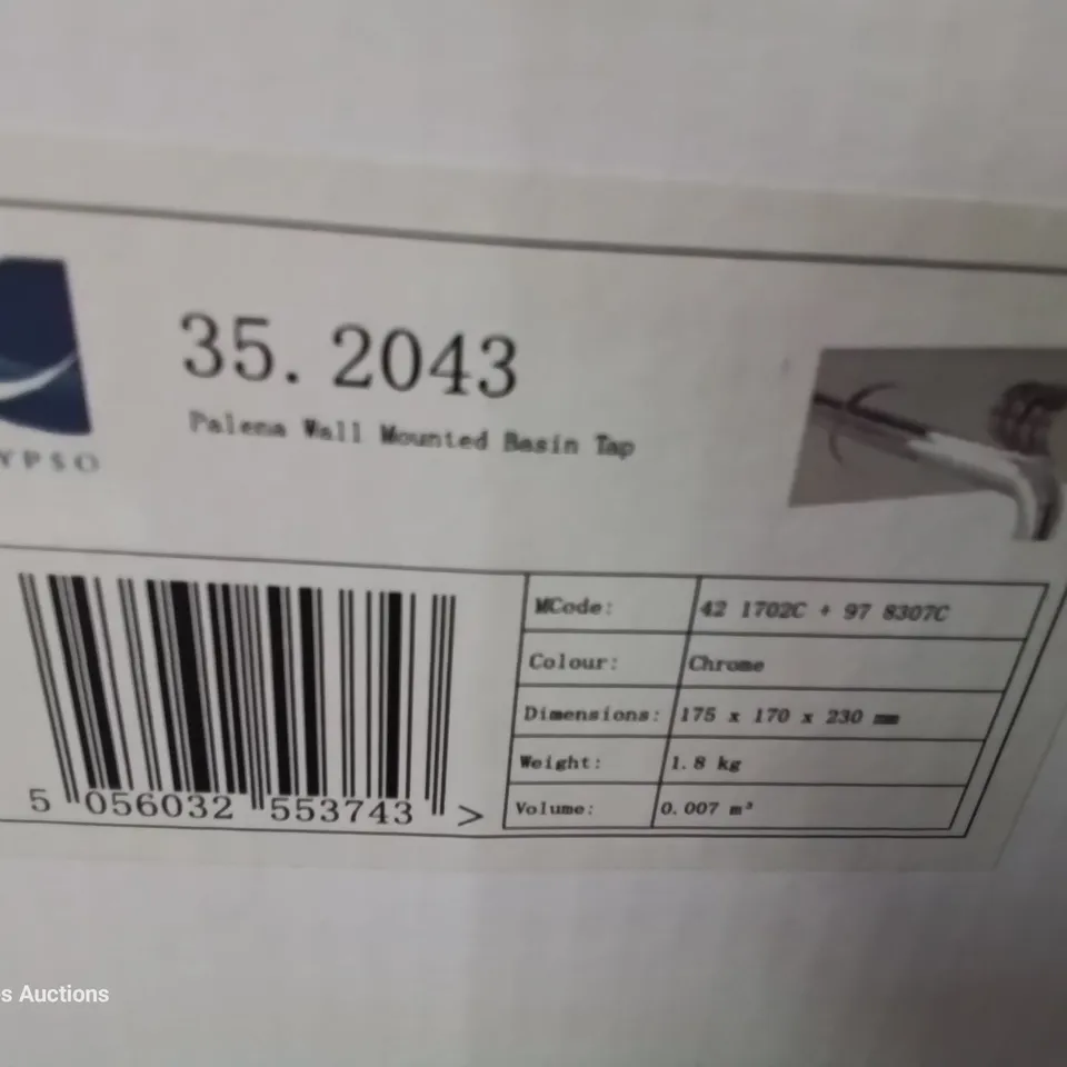 BOXED BRAND NEW DESIGNER PALENA WALL MOUNTED BASIN TAP WITH POP UP WASTE CHROME