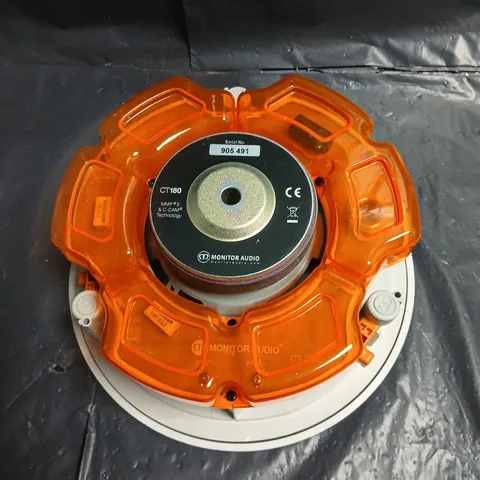 MONITOR AUDIO CT180 CEILING SPEAKER WITH ORANGE RING AND ROUND GRILLE