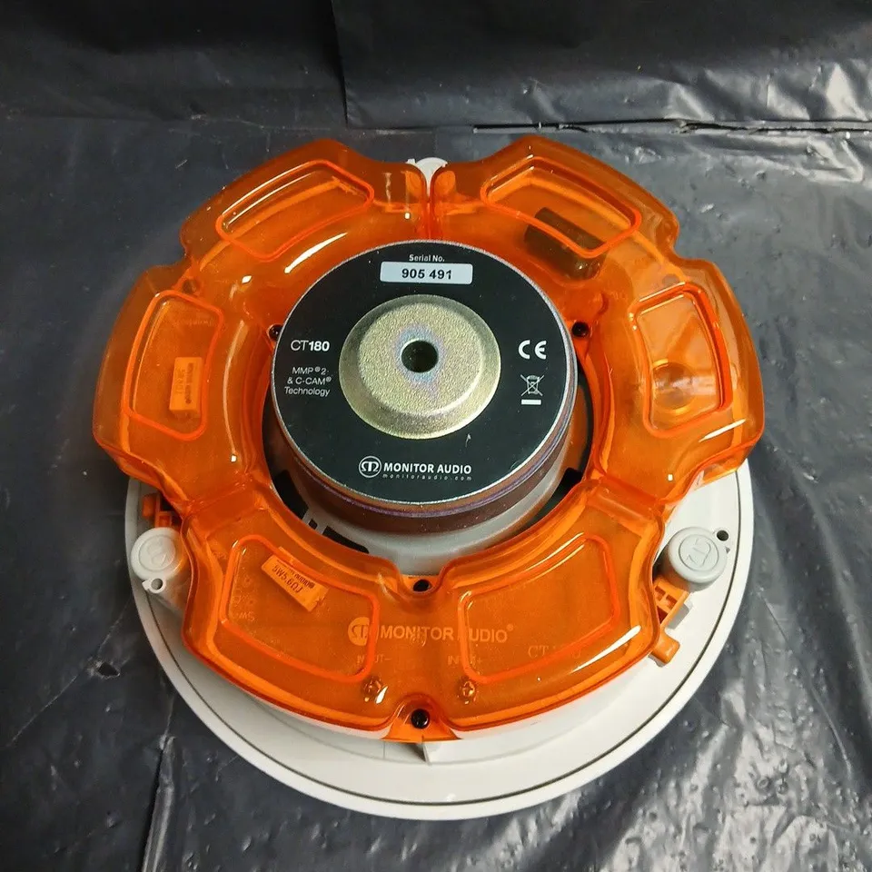 MONITOR AUDIO CT180 CEILING SPEAKER WITH ORANGE RING AND ROUND GRILLE