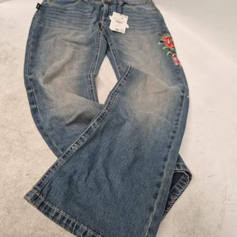 BERSHKA WOMEN'S DENIM JEANS WITH FLORAL EMBROIDERY β UK 12 (EU 40)