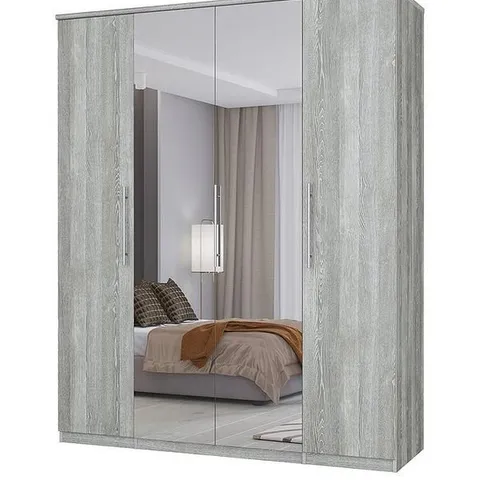 BOXED PRAGUE WHITE 4 DOOR WARDROBE WITH MIRRORS - FSC CERTIFIED (5 BOXES)