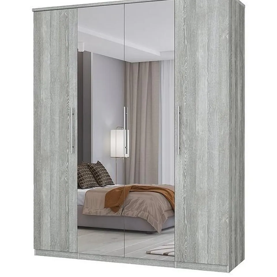 BOXED PRAGUE WHITE 4 DOOR WARDROBE WITH MIRRORS - FSC CERTIFIED (5 BOXES) RRP £399