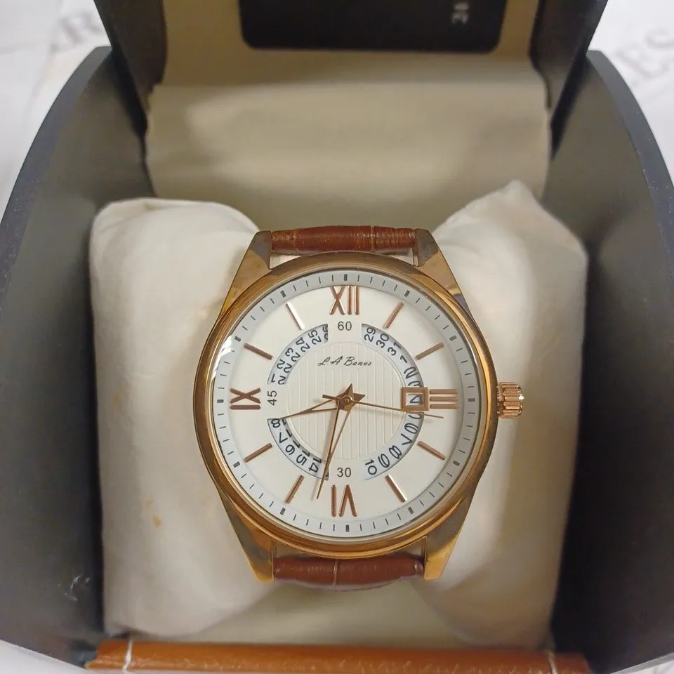 LA BANUS WHITE DIAL BROWN LEATHER STRAP WRISTWATCH 