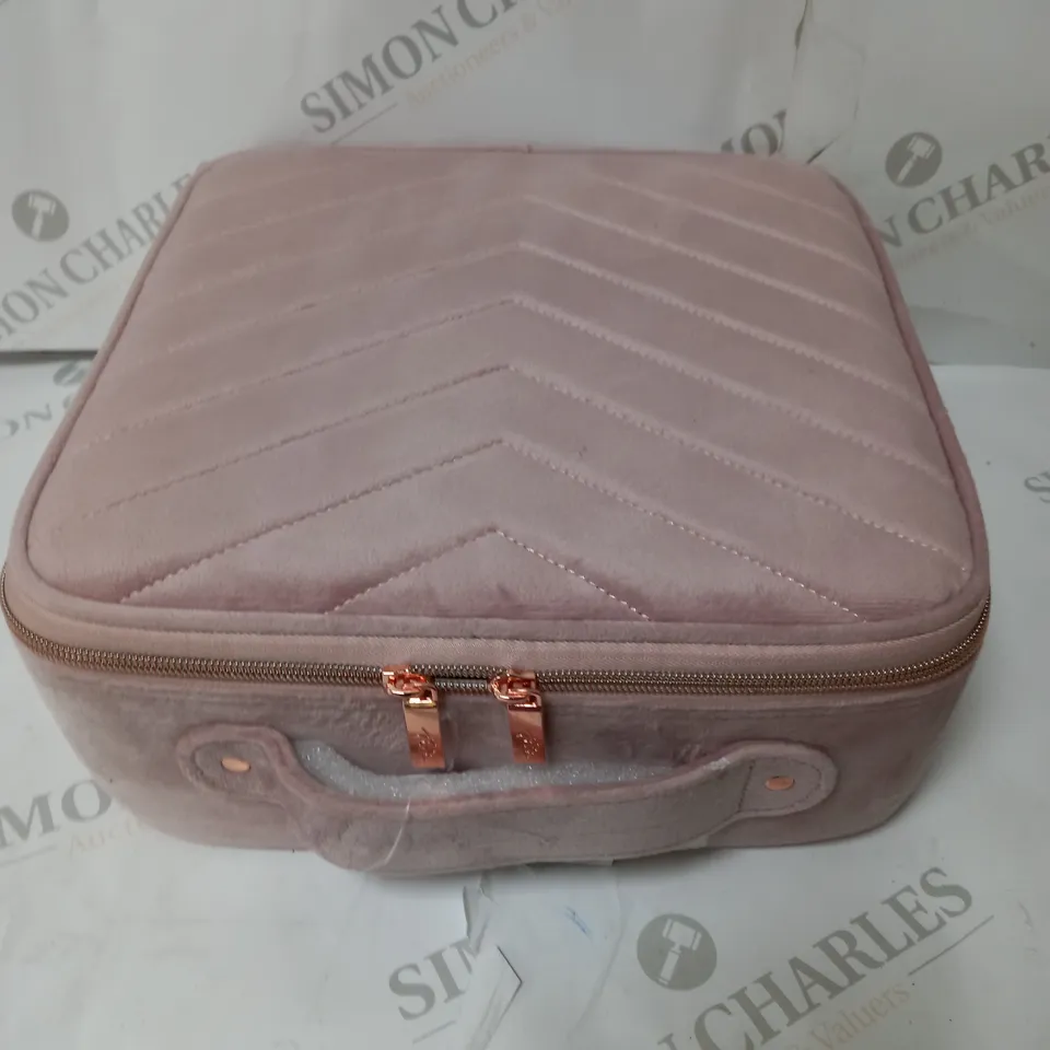 boxed pink vanity case with adjustable compartment's   