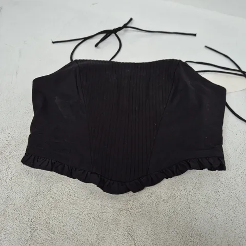 ZARA BLACK RUCHED STRAP-TOP WITH TIE STRAPS, UK SIZE S