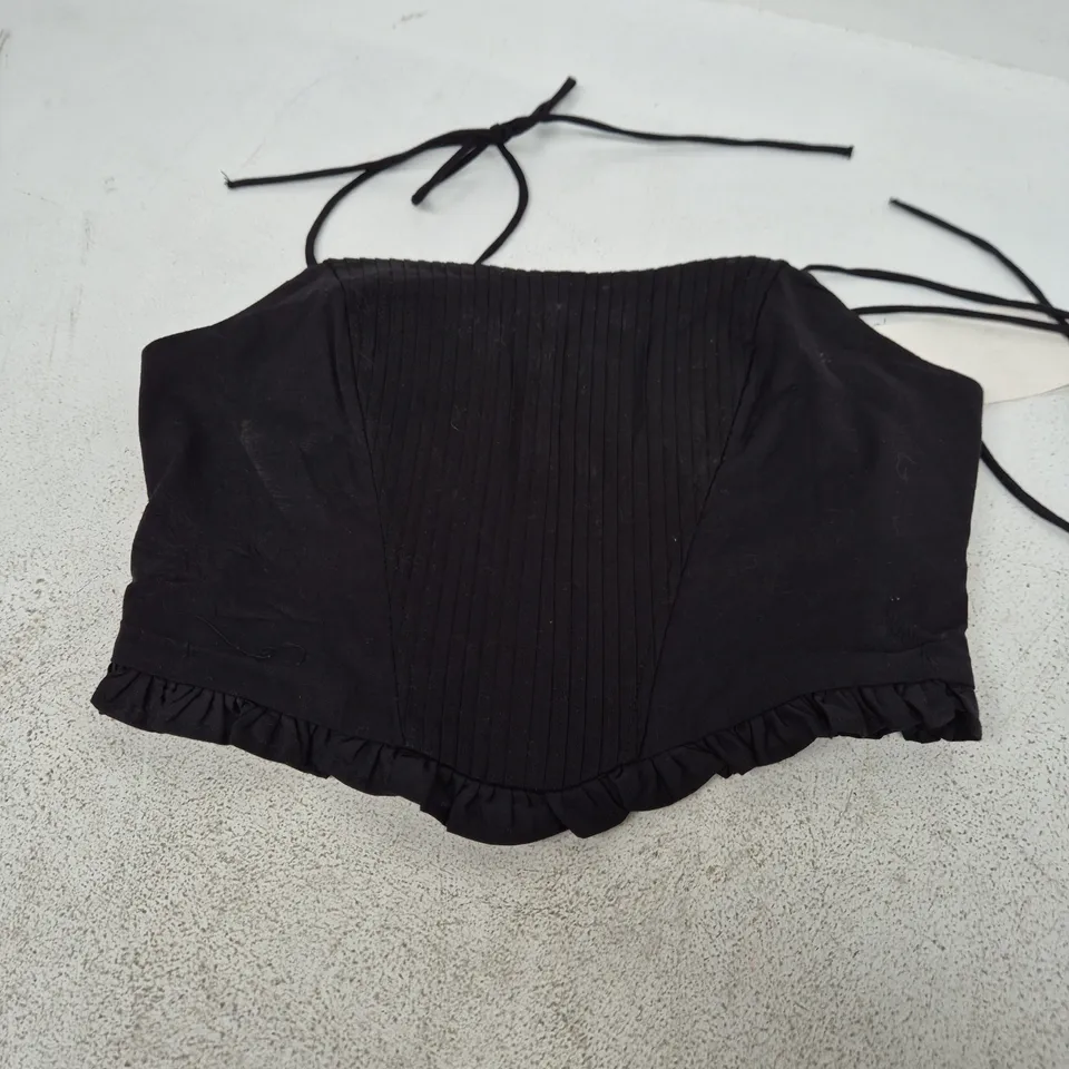 ZARA BLACK RUCHED STRAP-TOP WITH TIE STRAPS, UK SIZE S