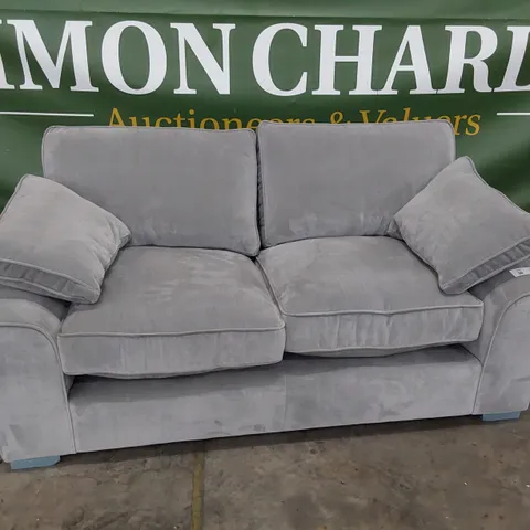 QUALITY BRITISH MADE LOUNGE Co TWO SEATER SOFA WITH BOLSTER CUSHIONS GREY PLUSH FABRIC