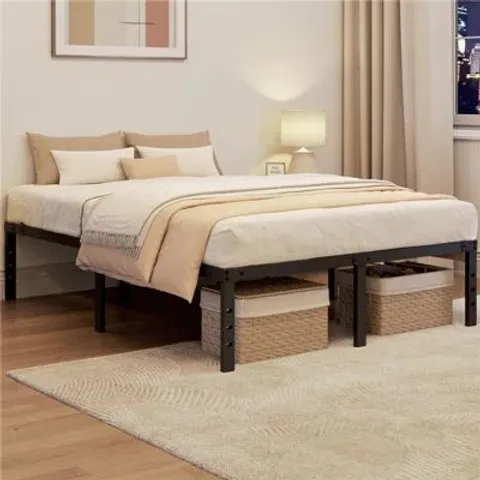 BOXED YAHEETECH BLACK MINIMAL METAL BED FRAME WITH SQUARE FEET // SIZE: 150 X 200cm (1 BOX)