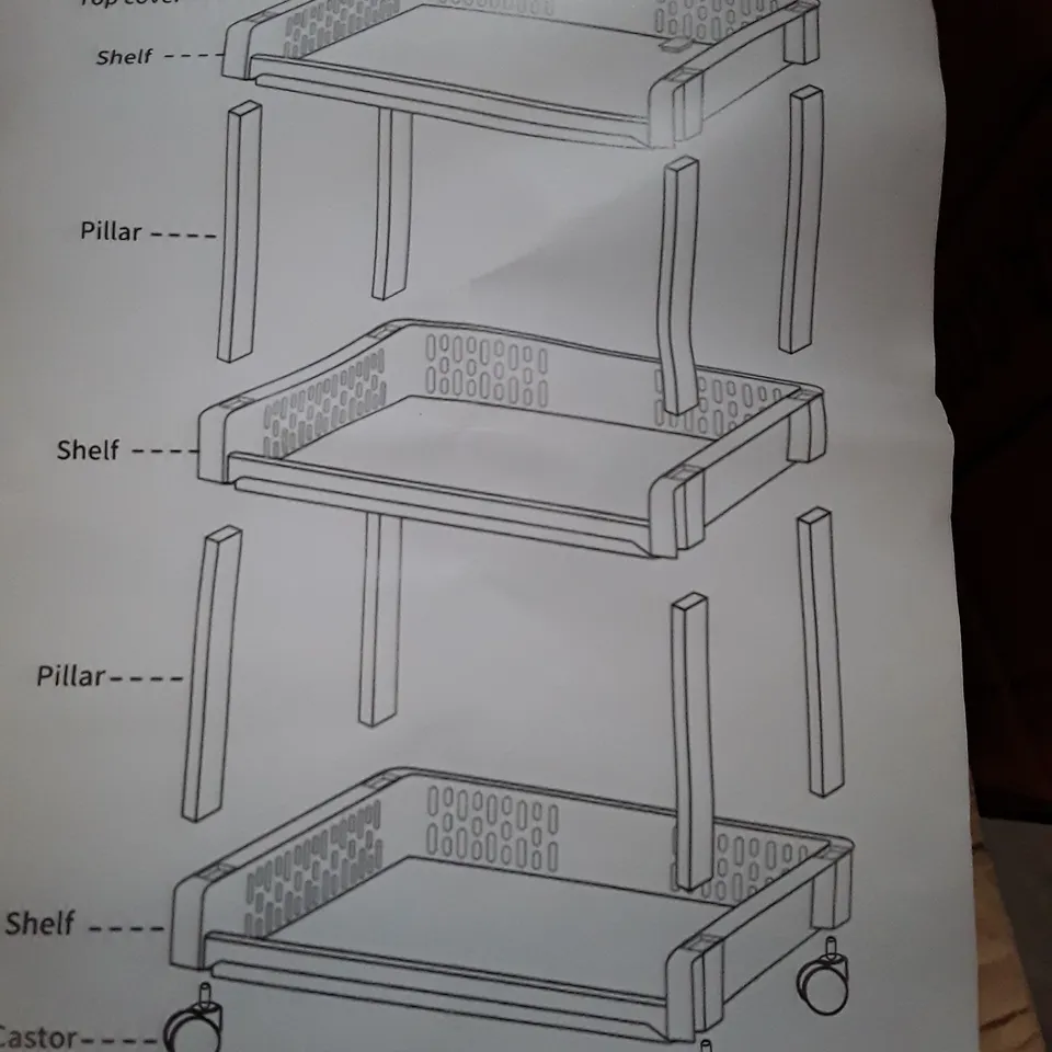 BOXED 3-TIER STORAGE TROLLEY CART WITH WHEELS 