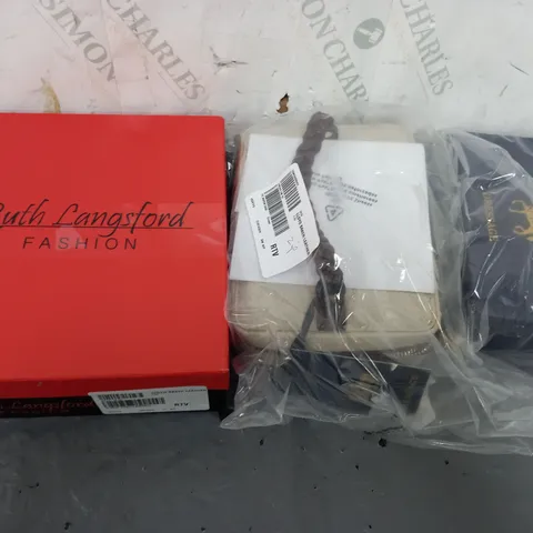 LARGE BOX OF APPROX. 20 ASSORTED CLOTHING ITEMS TOO INCLUDE HANDBAGS AND PURSES
