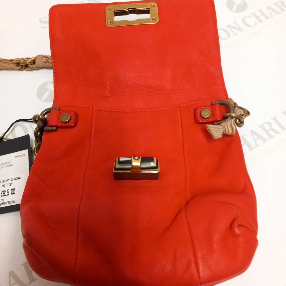 LANVIN PARIS VERMILLION MINIPOP LAMBSKIN PATCHWORK BAG