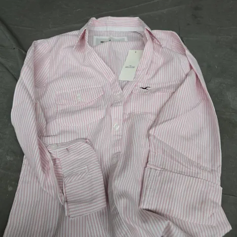 HOLLISTER PINK & WHITE STRIPE SHIRT – UK XXS