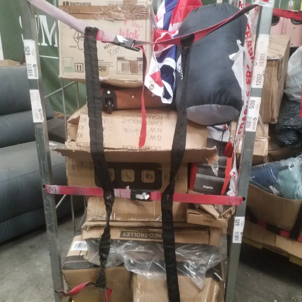 CAGE OF ASSORTED GOODS AND PRODUCTS TO INCLUDE: SILICONE AIR FRYER LINER, EXERCISE BALL AND LONG REACH PICK UP TOOL