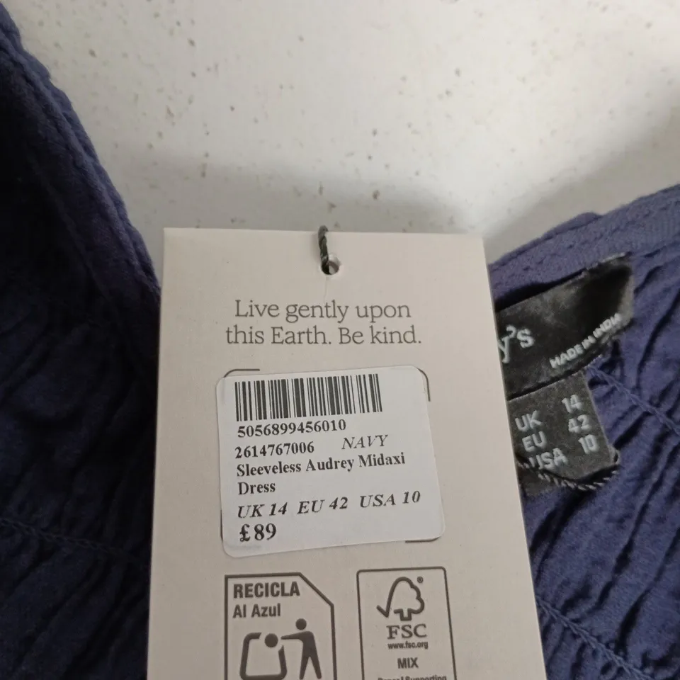 NOBODY'S CHILD SLEEVELESS AUDREY MIDAXI DRESS – NAVY, UK 14 (EU 42 / USA 10)