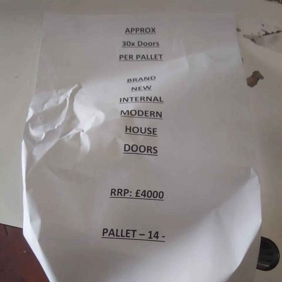 PALLET CONTAINING A VERY LARGE QUANTITY OF ASSORTED DOORS