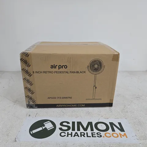 AIRPRO 8 INCH RETRO PEDESTAL BLACK FAN BOXED