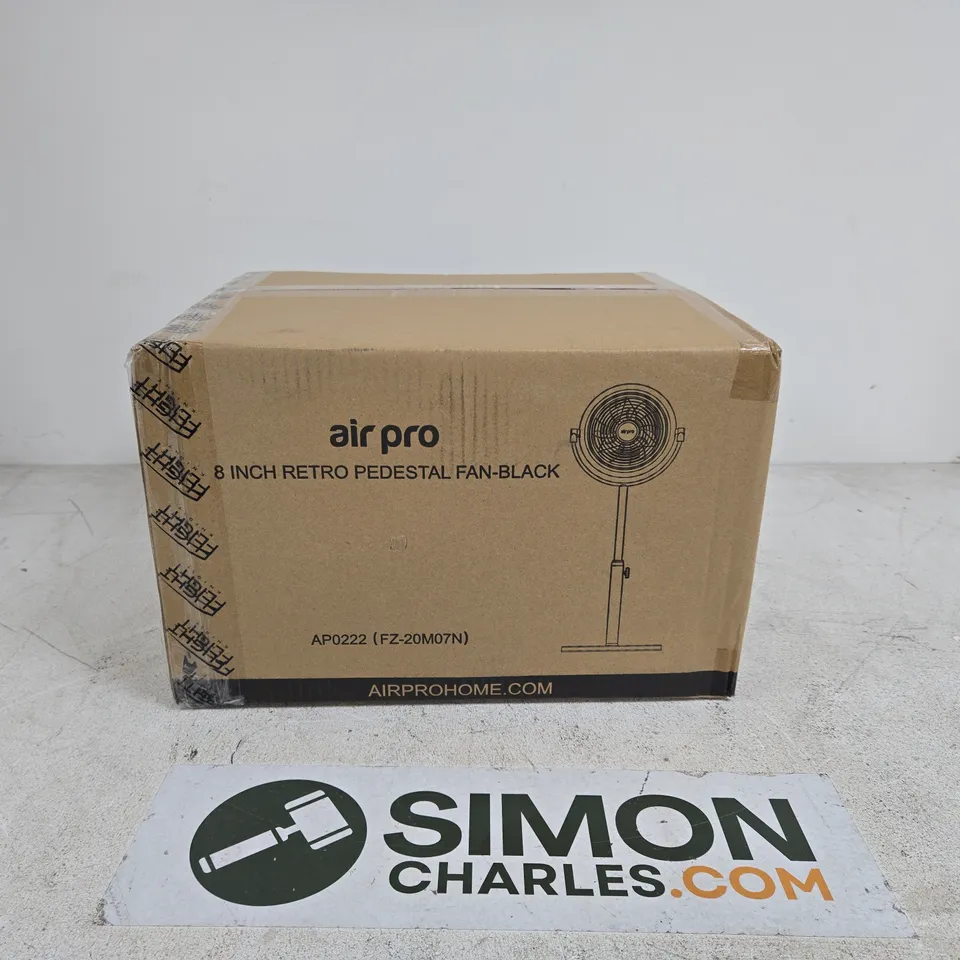 AIRPRO 8 INCH RETRO PEDESTAL BLACK FAN BOXED