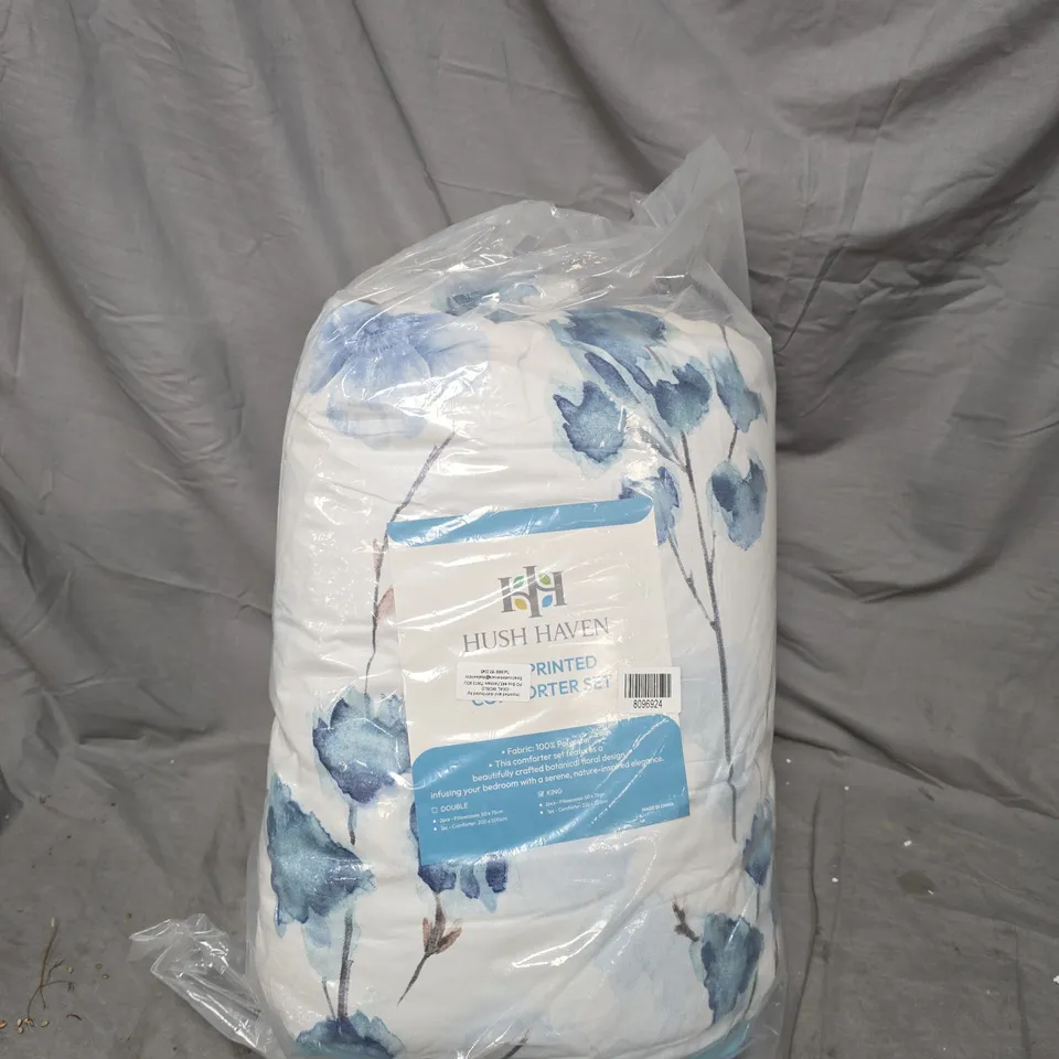 HUSH HAVEN PRINTED COMFORTER SET – FLORAL BLUE ON WHITE