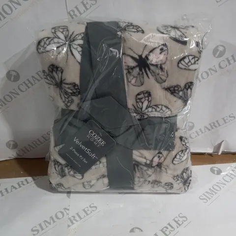 COZEE HOME VELET SOFT 2 PIECE PJ SET CREAM WITH BUTTERFLY PATTERN