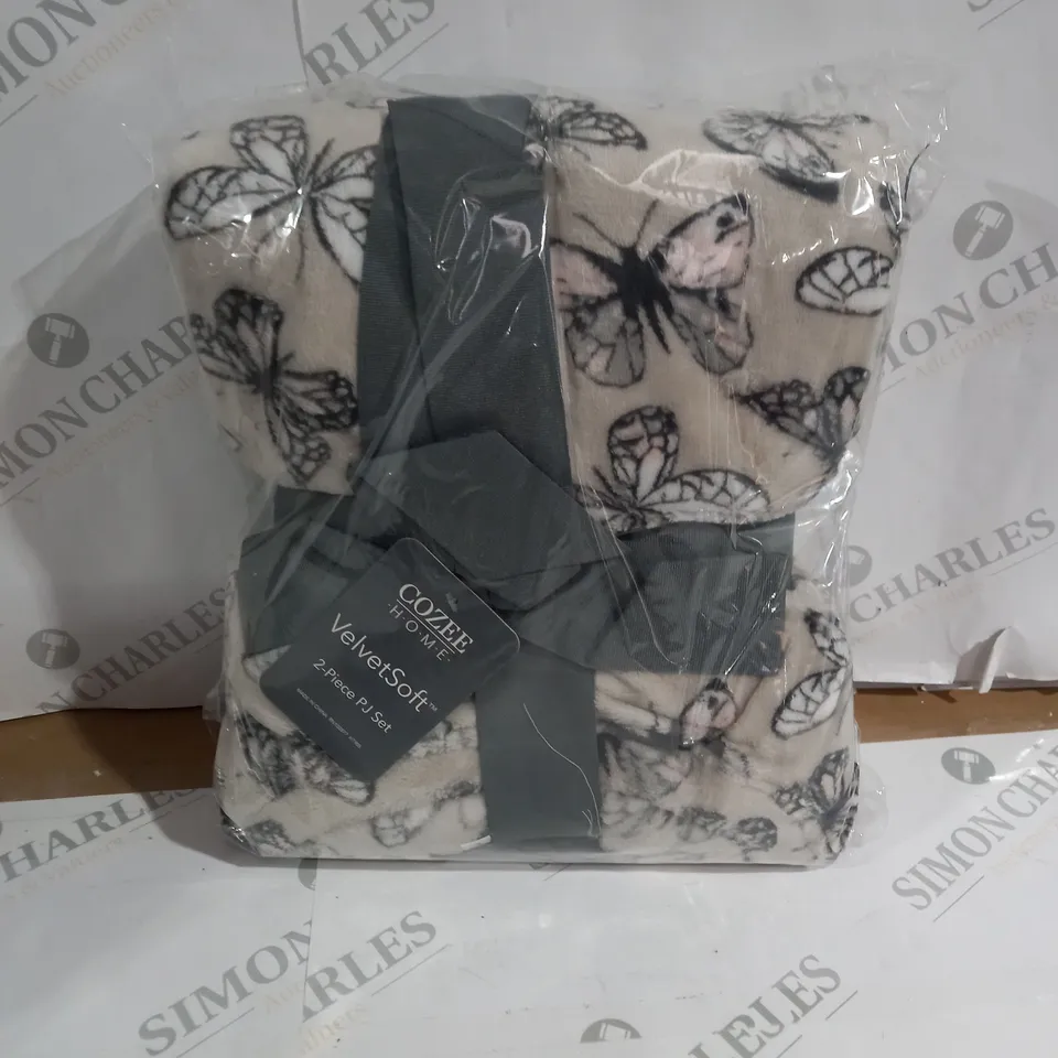 COZEE HOME VELET SOFT 2 PIECE PJ SET CREAM WITH BUTTERFLY PATTERN