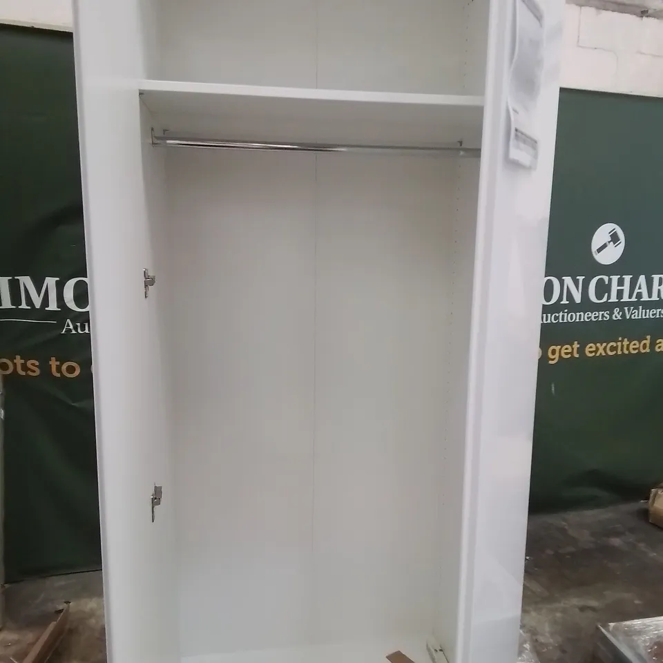 BUILT UP DOUBLE DOOR WARDROBE WITH WHITE GLOSS DOORS, RAIL & SHELF RRP £410