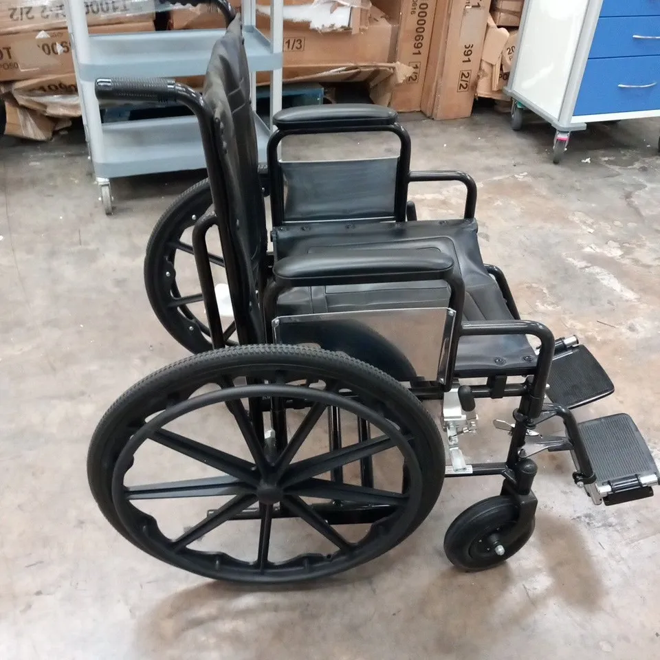 BLACK LEATHER WHEEL CHAIR WITH HAND BREAKS 