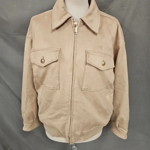 ABERCROMBIE & FITCH VEGAN SUEDE JACKET IN BEIGE SIZE S