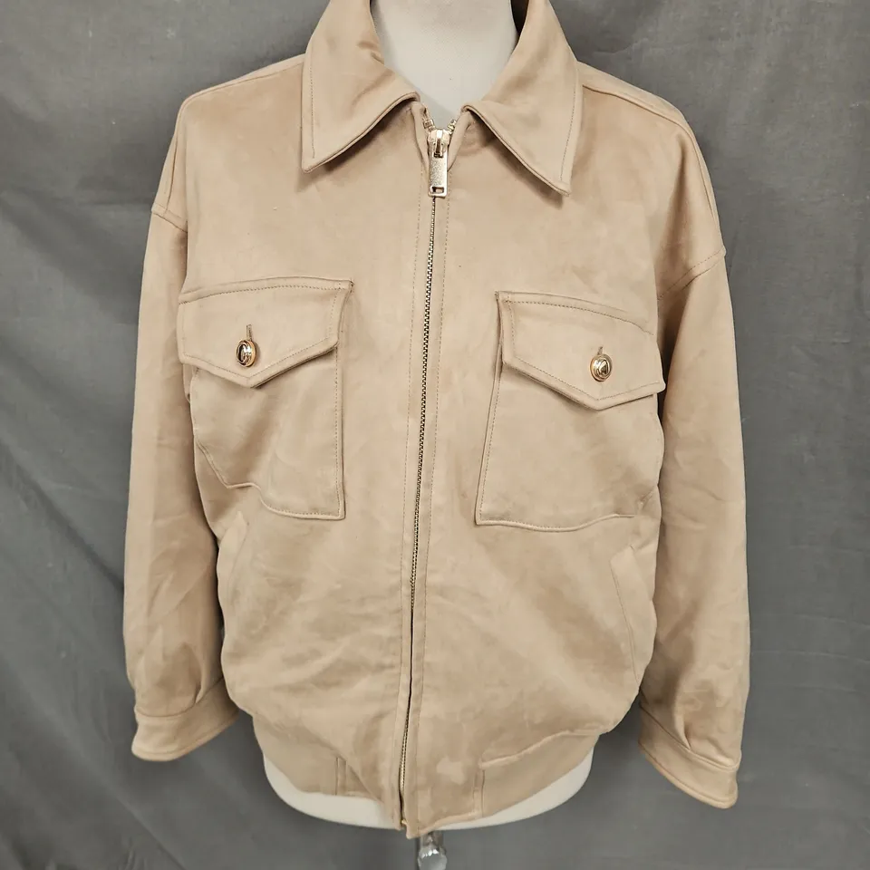ABERCROMBIE & FITCH VEGAN SUEDE JACKET IN BEIGE SIZE S