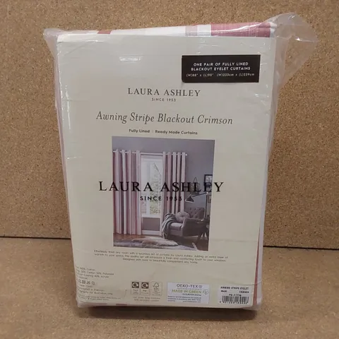 BAGGED AWNING STRIPE COTTON BLACKOUT GROMMET / EYELET CURTAIN PAIR - CRIMSON // SIZE: 88 X 90"