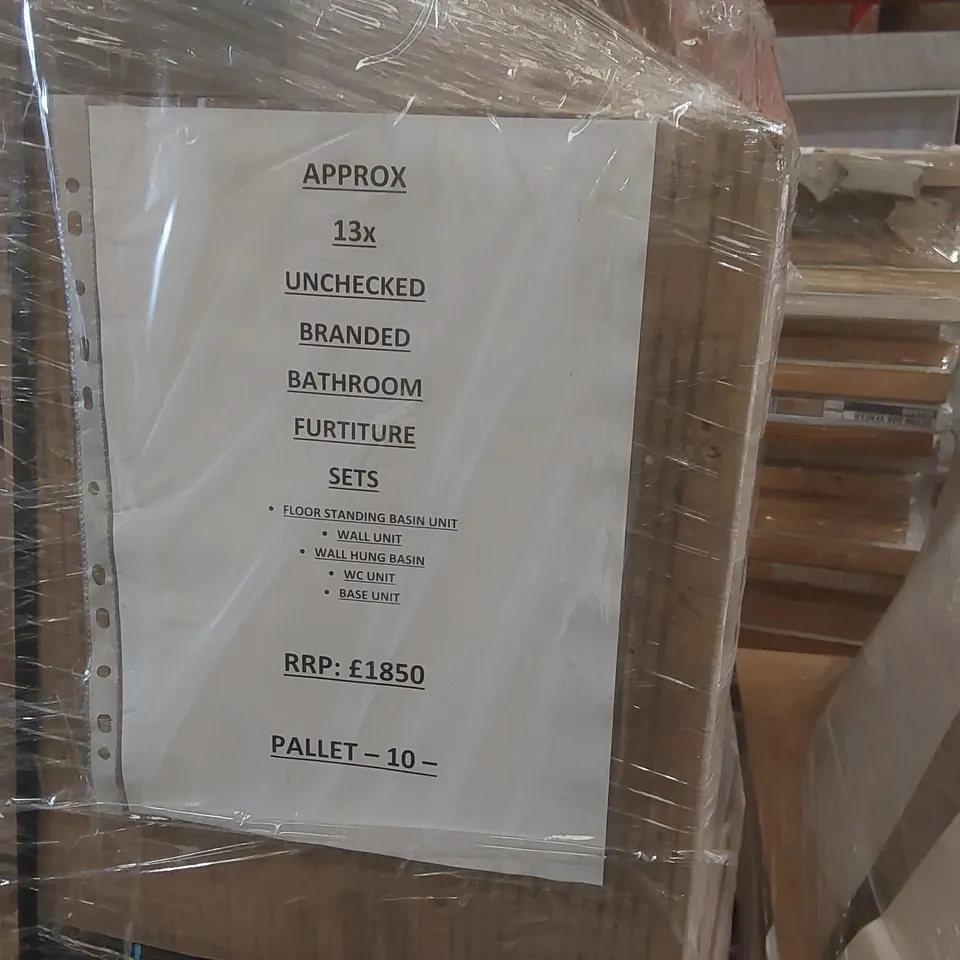 PALLET CONTAINING APPROXIMATELY 13x BRANDED BATHROOM FURNITURE SETS