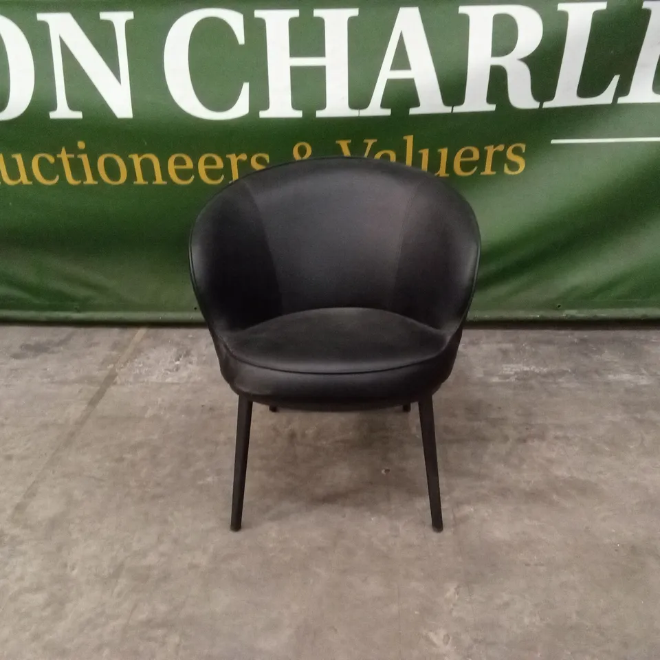 DESIGNER BLACK FAUX LEATHER ACCENT TUB CHAIR