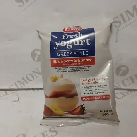 BOX OF 6 EASIYO FRESH YOGHURT GREEK STYLE STRAWBERRY AND BANANA FLAVOUR BASE