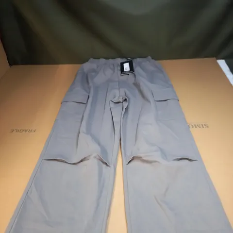 GREY ELASTICATED WAIST STRAIGHT LEG CARGO PANTS SIZE 12