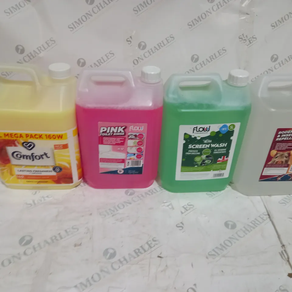 4 ASSORTED LIQUID ITEMS TO INCLUDE FABRIC CONDITIONER, TOILET RINSE, SCREEN WASH, RODENT REPELLENT - COLLECTION ONLY  