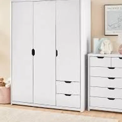 BOXED ASPEN 3-DOOR 2-DRAWER WHITE OAK-EFFECT WARDROBE (2 BOXES)