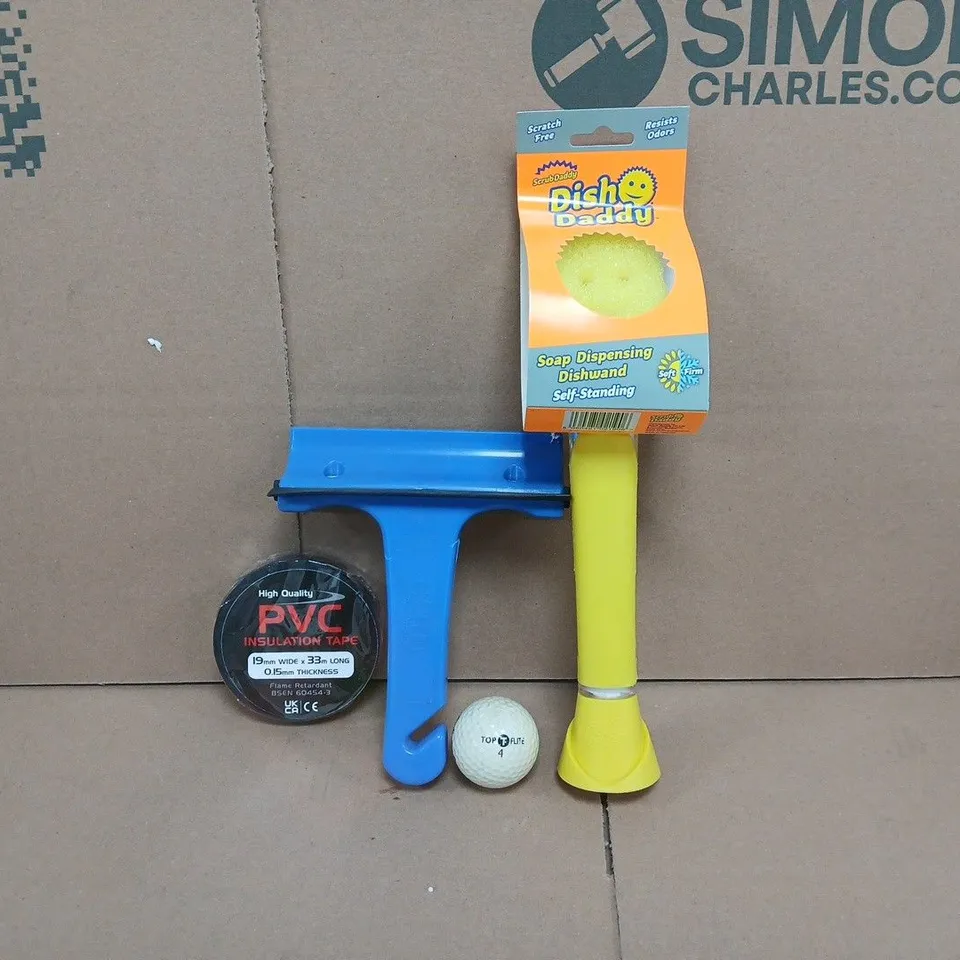 APPROXIMATELY 10 ASSORTED HOUSEHOLD ITEMS TO INCLUDE DISDH DADDY, PVC INSULATION TAPE, ETC