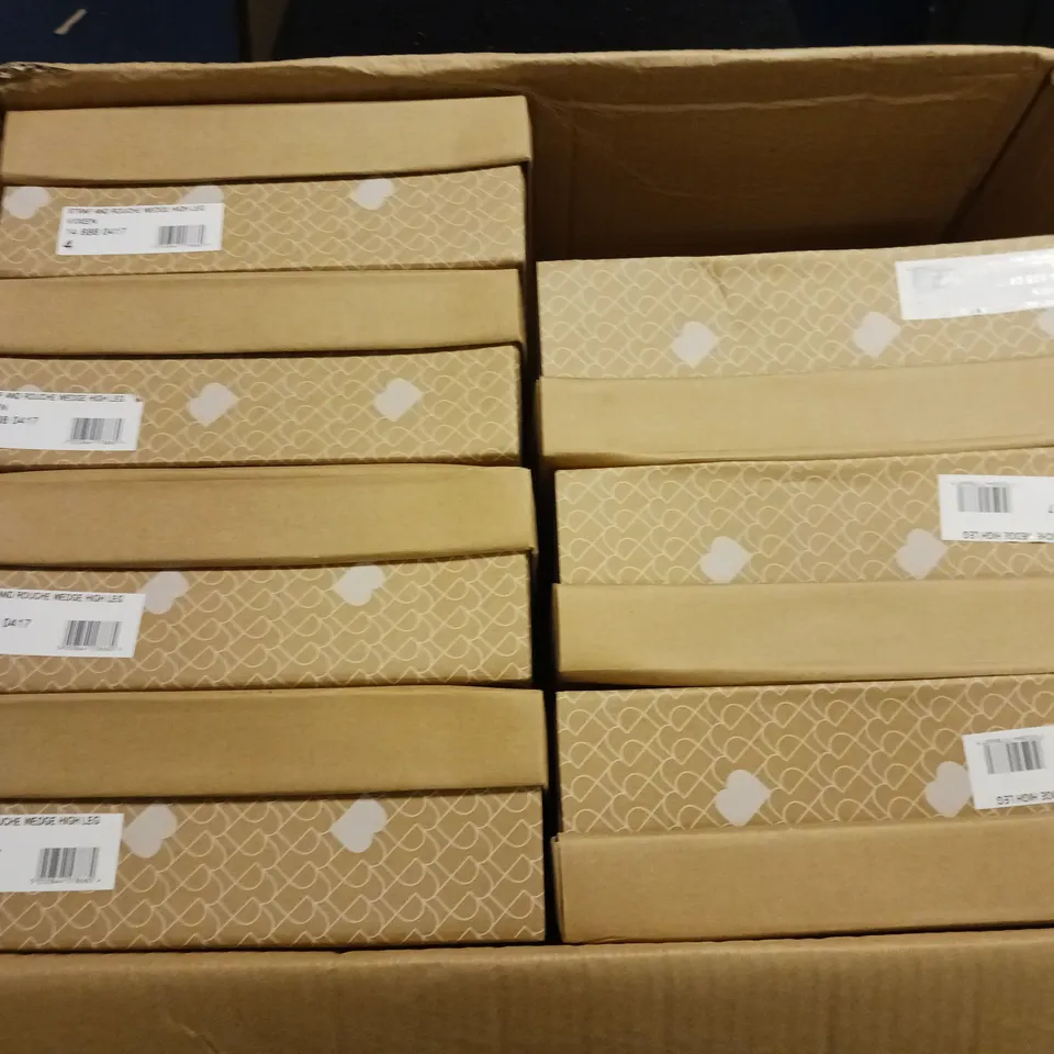 LOT OF 8 BOXED PAIRS OF BARRATTS STRAP AND ROUCHED WEDGE HIGH LEG BOOTS - SIZE 4