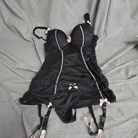 LOVEHONEY PUSH UP LINGERIE SET IN BLACK/PINK SIZE L