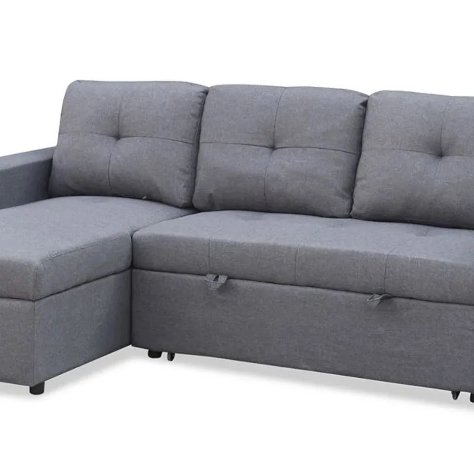 BOXED NEWPORT 3 SEATER CHAISE FABRIC STORAGE SOFA BED IN GREY (2 BOXES)