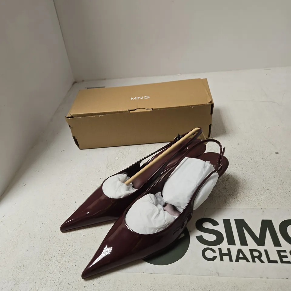 MNG BY MANGO BURGUNDY PATENT LEATHER SLINGBACK HEELS, UK 9 (EU 42)